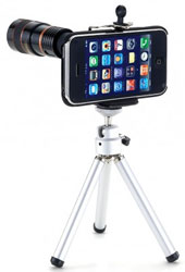 iPhone con zoom y trípode